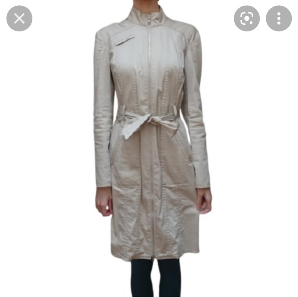 RW&CO. Front full zip tan utility belted dress / trench coat